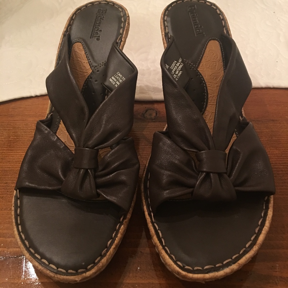 Bjorndal Brown Leather Cork Wedge Knotted Sandal 9